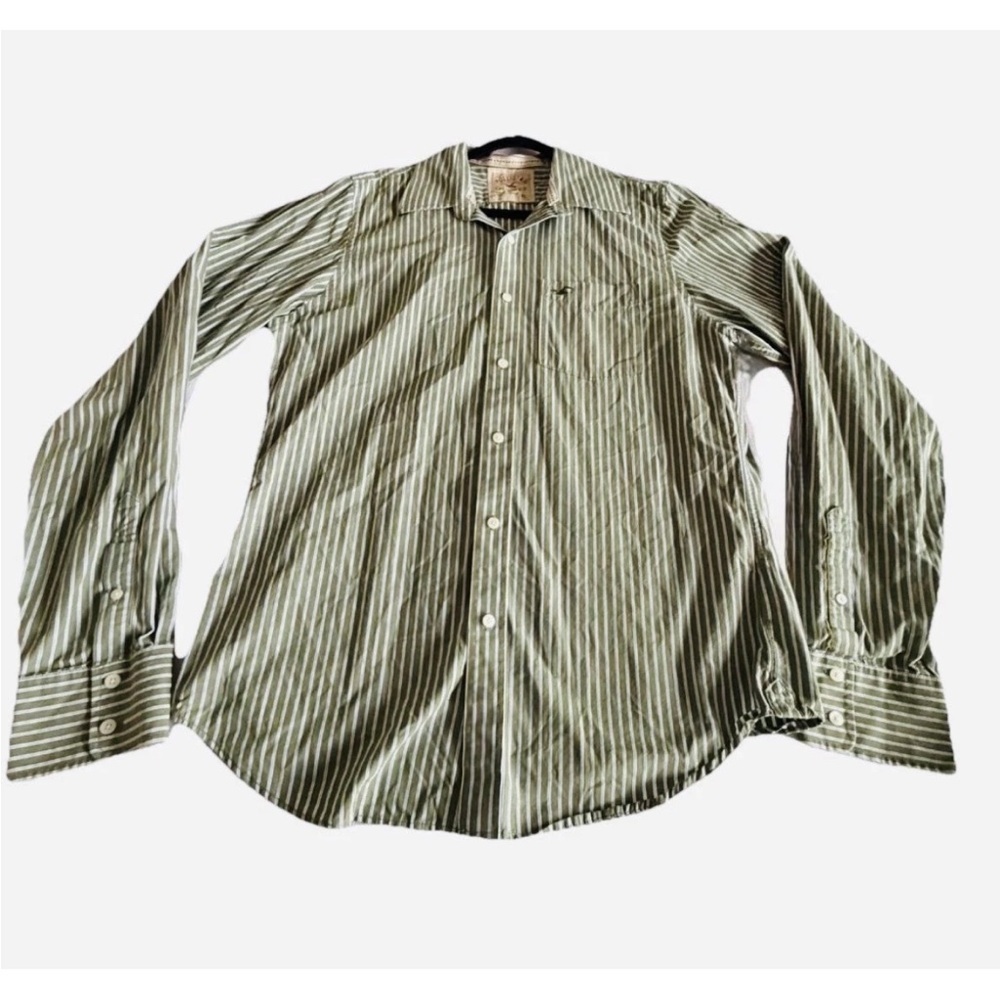 Hollister Shirt Mens XL Green Stripe Long Sleeve Button Up Casual Preppy